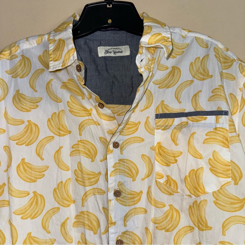 Elvis Presley Blue Hawaii Yellow Banana Print Button Down Shirt Size L - Picture 4 of 10